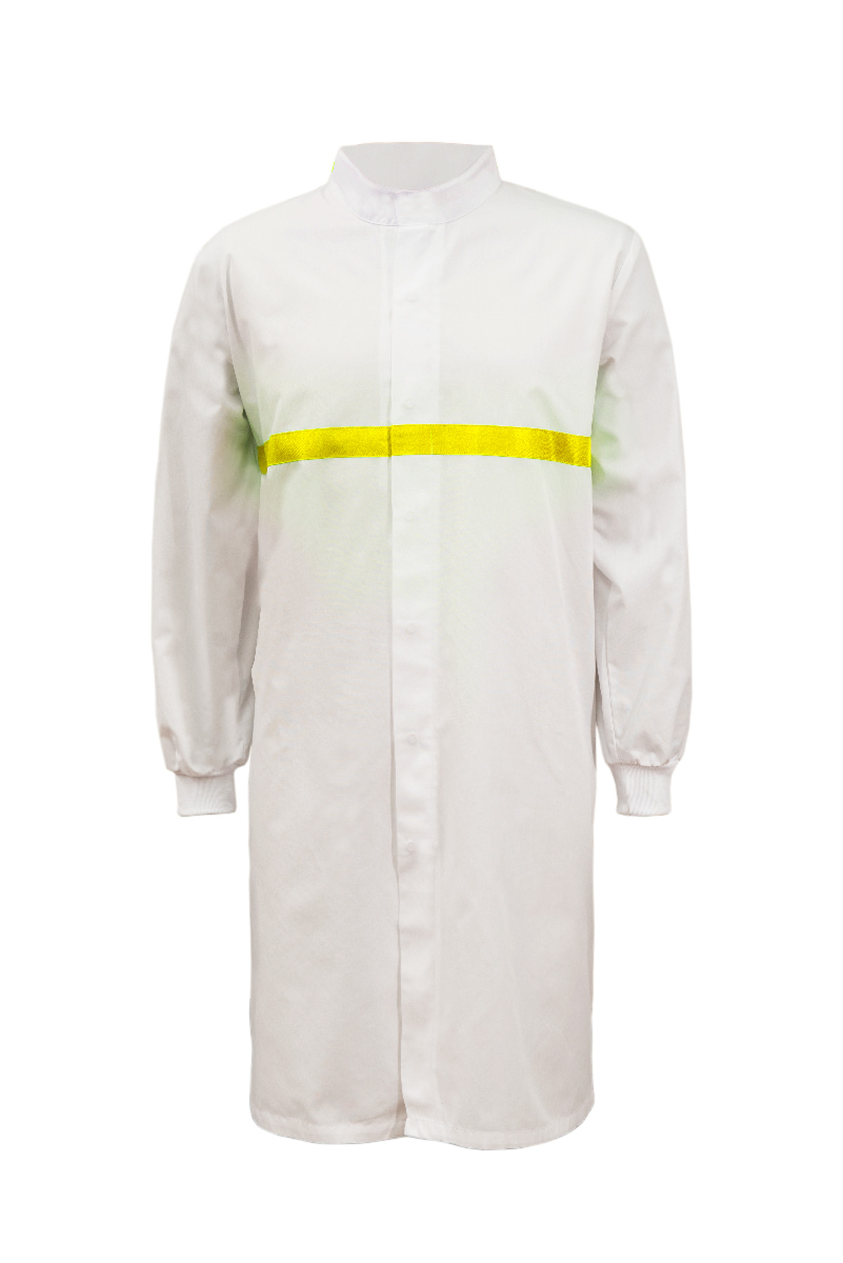 Food Industry Long Length Dustcoat With Mandarin Collar, Contrast Trims On Chest