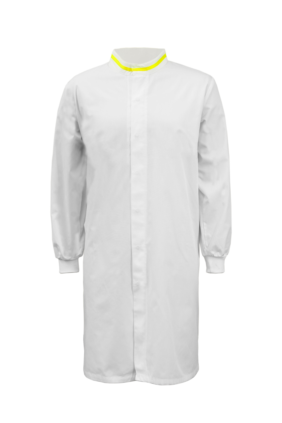 Food Industry Long Length Dustcoat With Mandarin Collar, Contrast Trims On Collar
