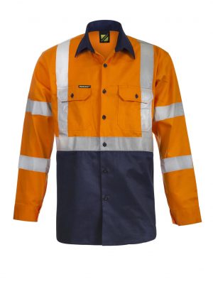 HI VIS LONG SLEEVE COTTON DRILL REFLECTIVE SHIRT WITH X PATTERN