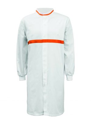 LONG SLEEVE FOOD INDUSTRY LONG LENGTH DUSTCOAT WITH CONTRAST TRIMS ON COLLAR AND CHEST
