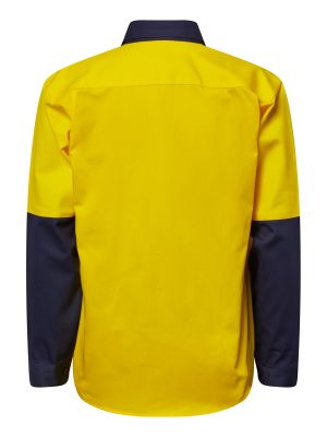 HEAVY DUTY HYBRID HI VIS CLOSED FRONT COTTON DRILL SHIRT WITH GUSSET SLEEVES