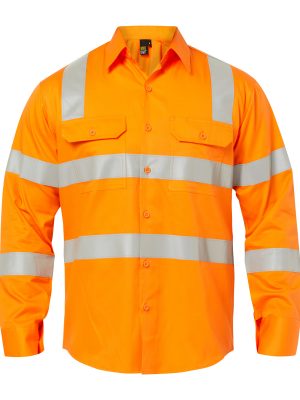 LIGHTWEIGHT HI VIS VENTED COTTON DRILL REFLECTIVE SHIRT WITH SEMI GUSSET SLEEVES- VIC RAIL COMPLIANT