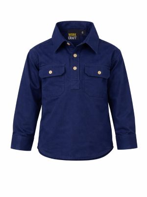 KIDS LIGHTWEIGHT LONG SLEEVE CLOSED FRONT COTTON DRILL SHIRT