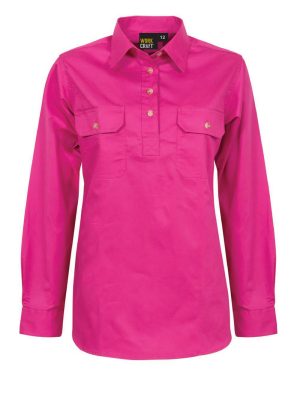 LADIES LIGHTWEIGHT LONG SLEEVE CLOSED FRONT COTTON DRILL SHIRT