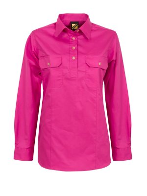 LADIES LIGHTWEIGHT LONG SLEEVE CLOSED FRONT COTTON DRILL SHIRT
