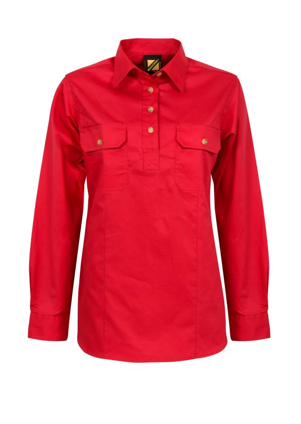 Long Sleeve Open Front Cotton Drill Work Shirt